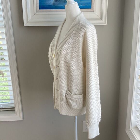 Vintage Orlon Campus Cream Cardigan Knit Pocket Sweater - Picture 5 of 15